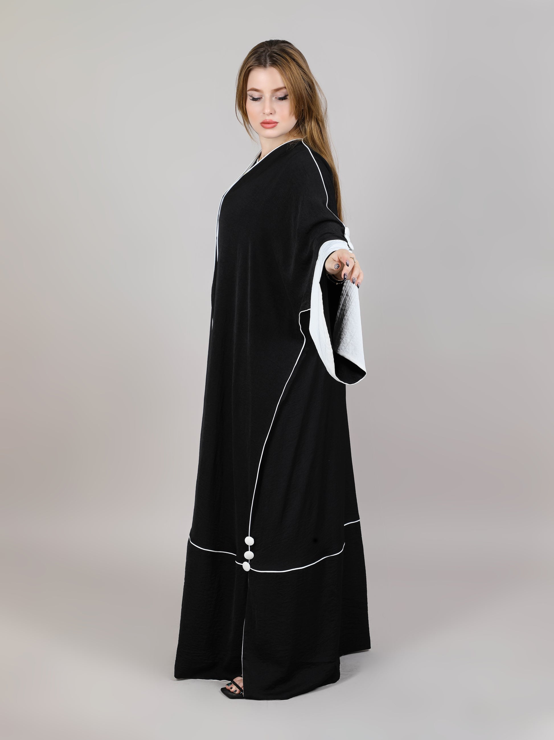 MSquare Fashion Blocked Button Abaya