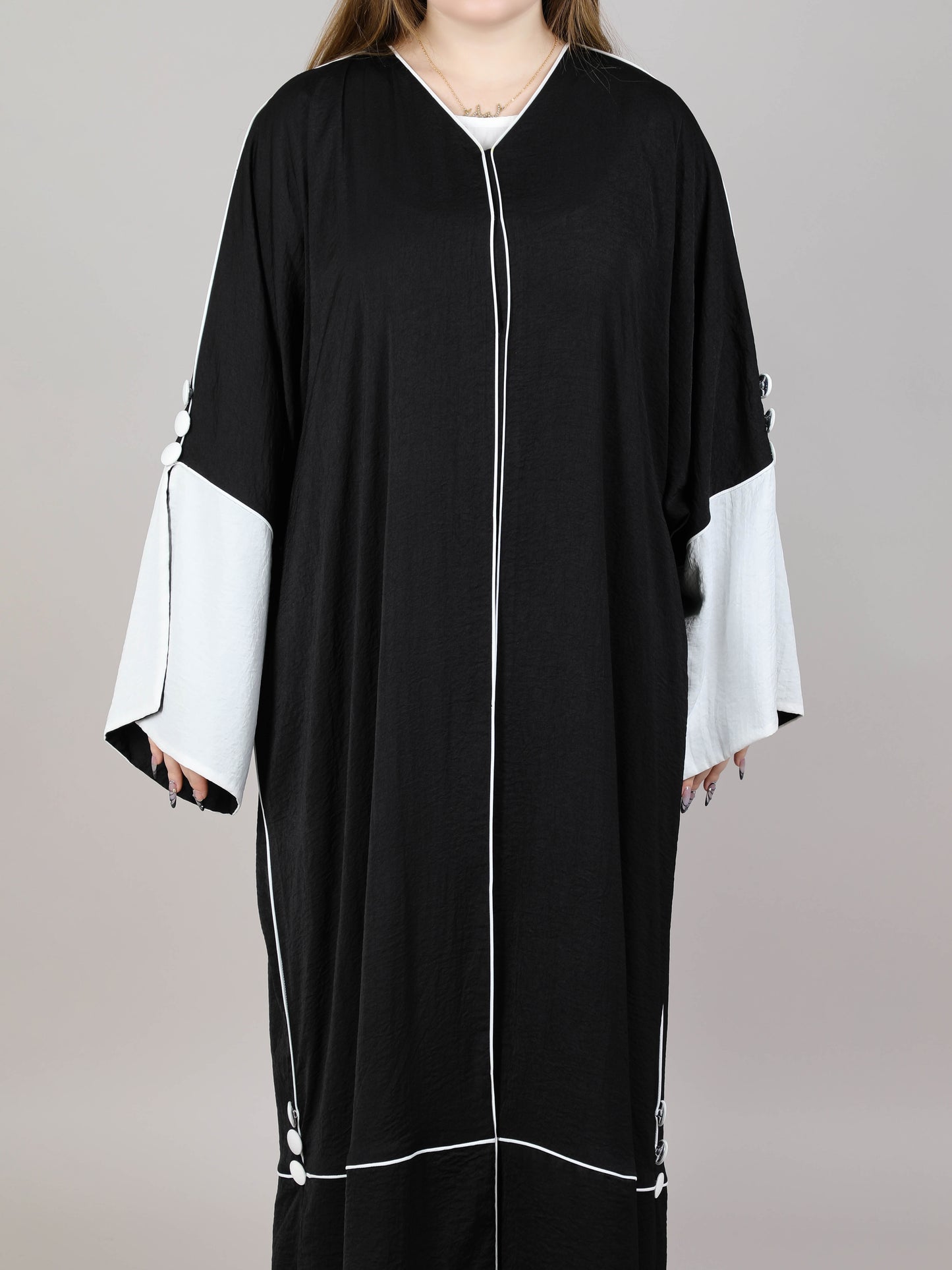 MSquare Fashion Blocked Button Abaya