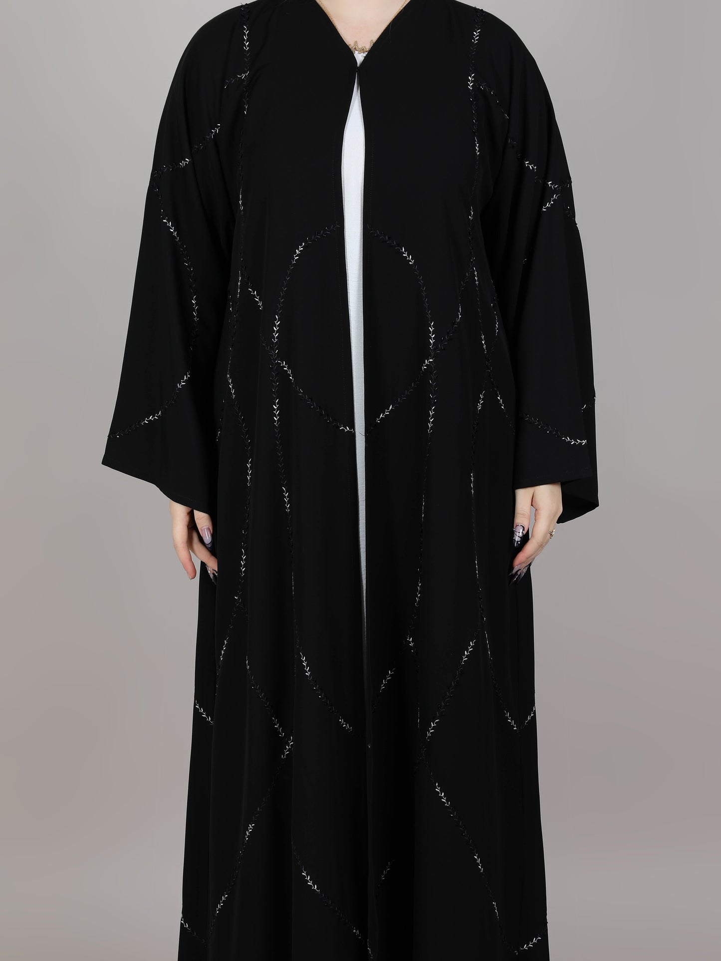 MSquare Fashion Black Contrast Embroidered Abaya