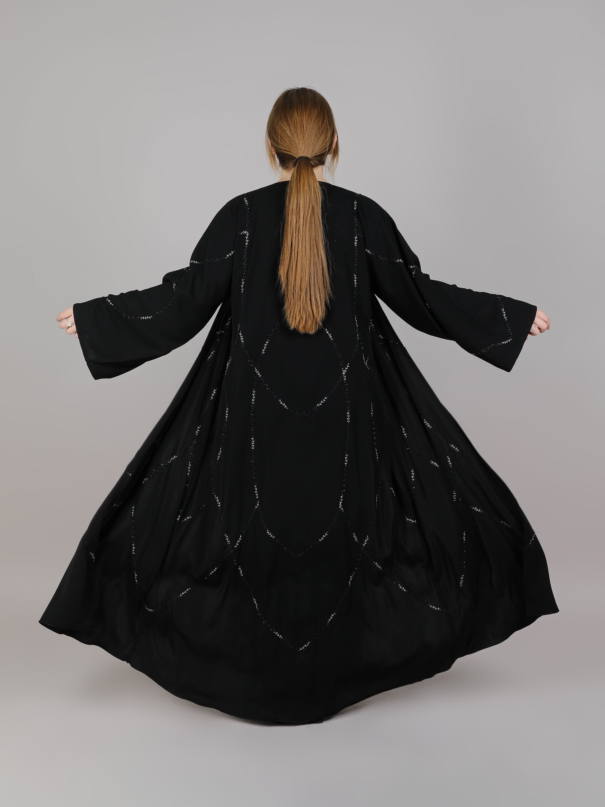 MSquare Fashion Black Contrast Embroidered Abaya