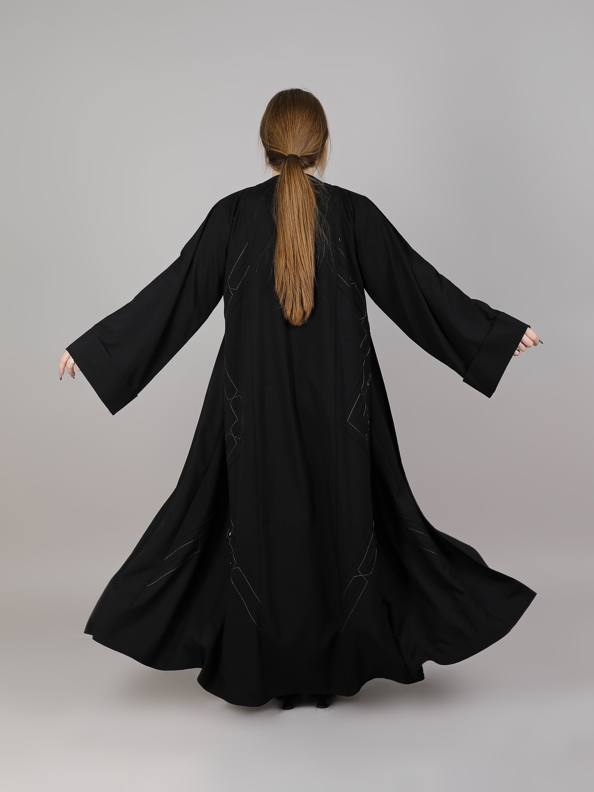 MSquare Fashion Black Open Abaya With Thread Work