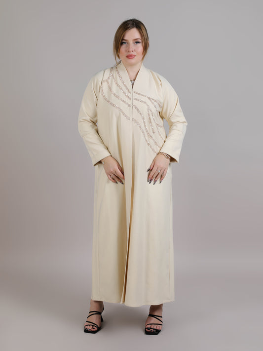 MSquare Fashion Beige Embroidered Abaya