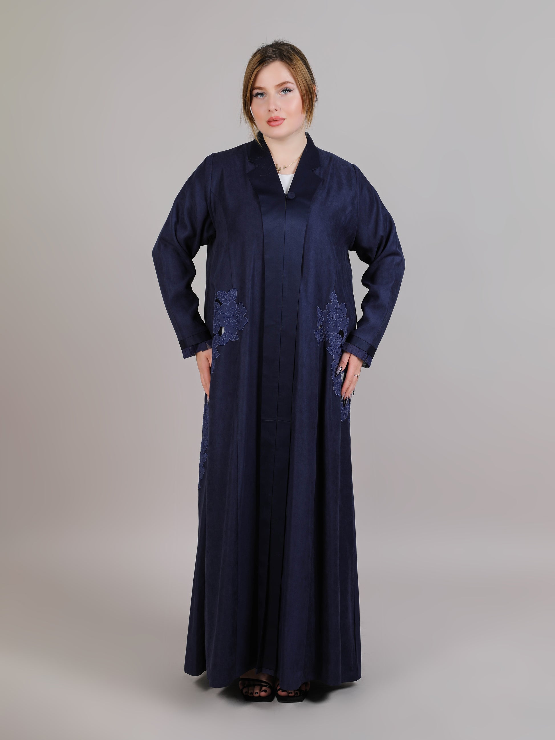 MSquare Fashion Navy Laser Cut Abaya