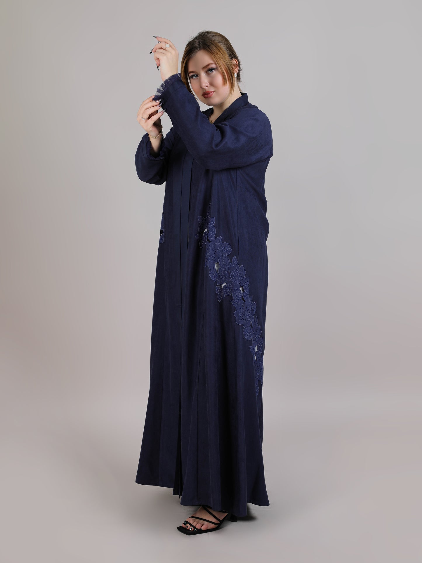 MSquare Fashion Navy Laser Cut Abaya