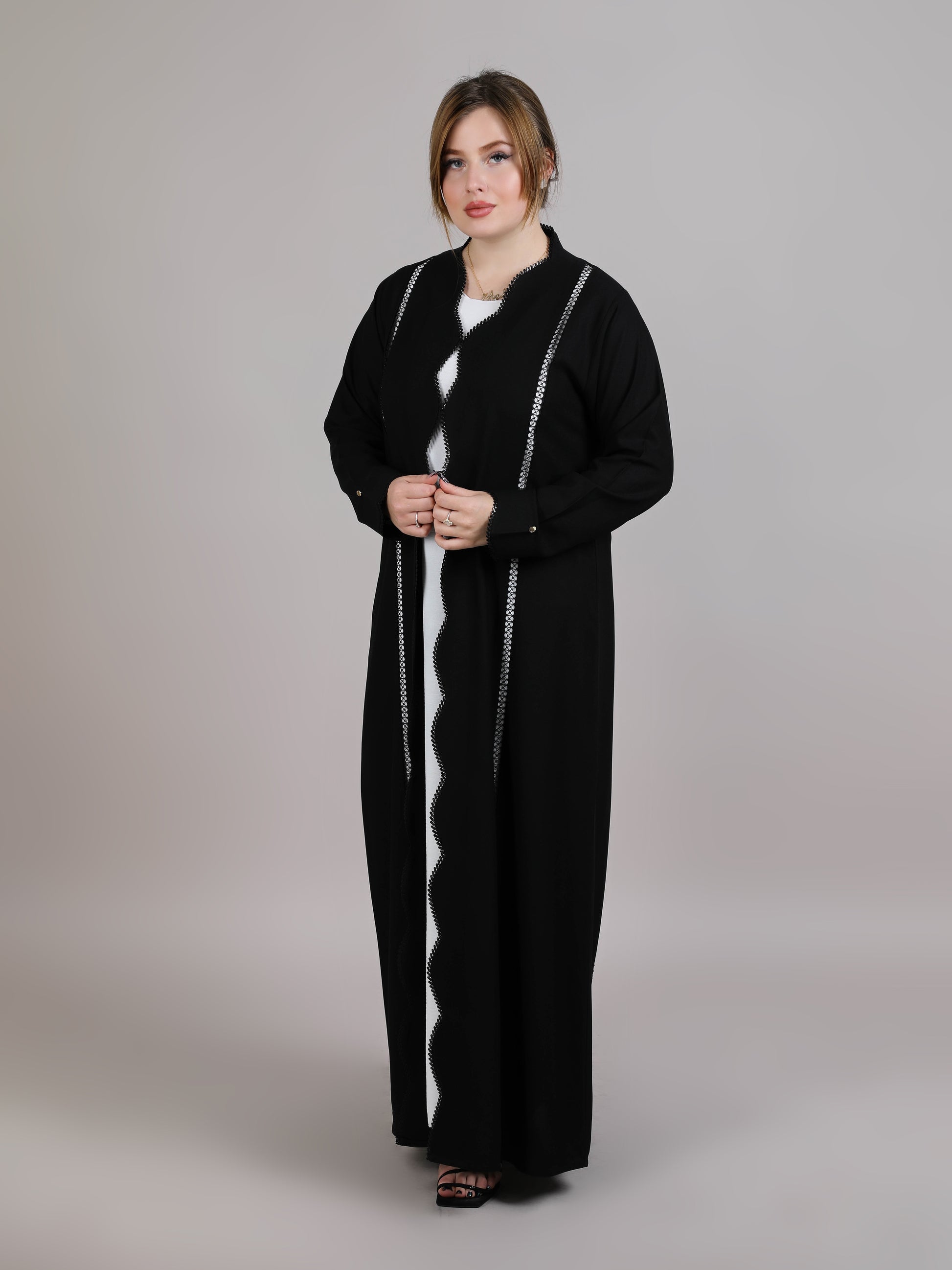 MSquare Fashion Black Nida Open Abaya with Lace