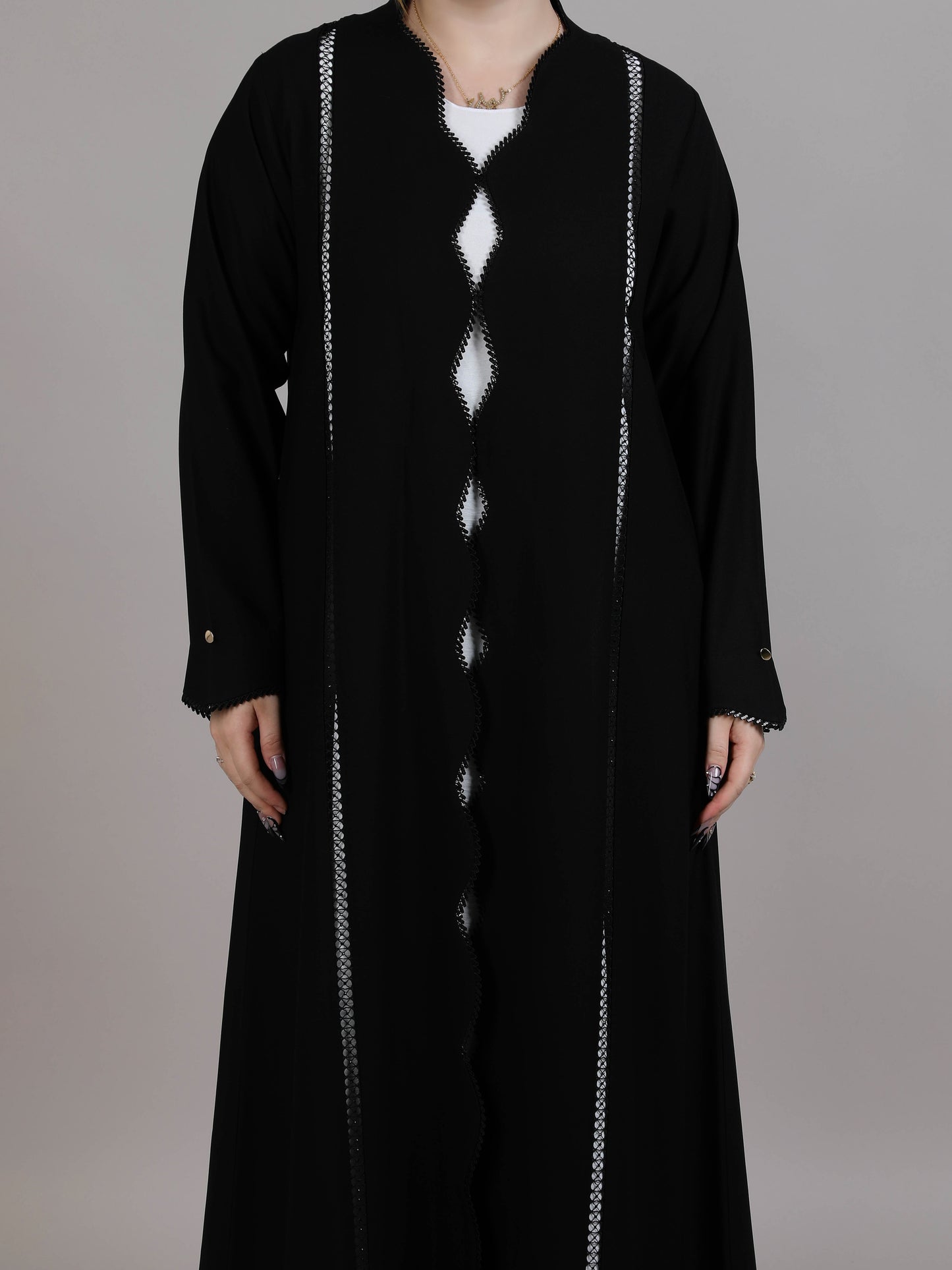 MSquare Fashion Black Nida Open Abaya with Lace