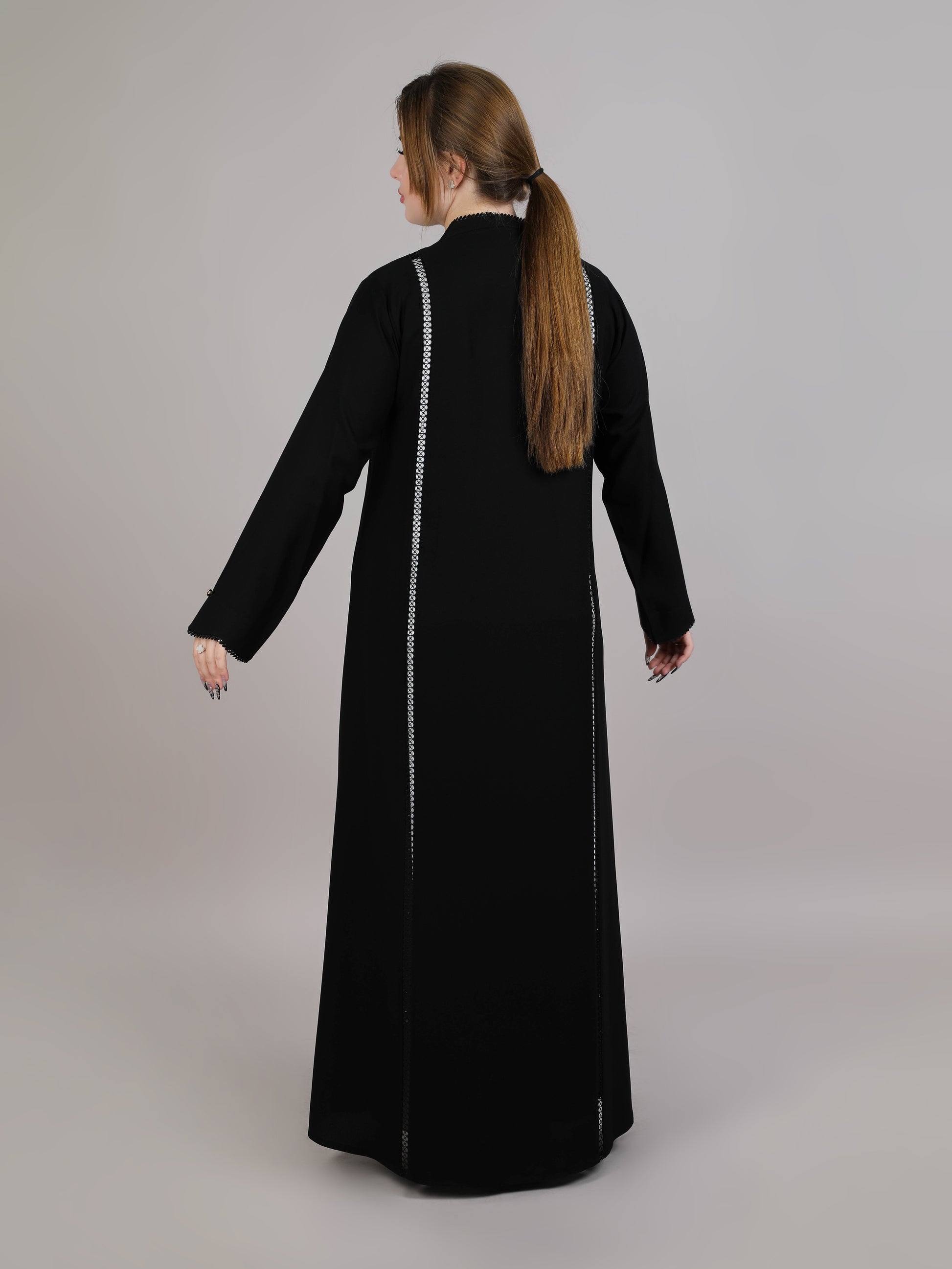 MSquare Fashion Black Nida Open Abaya with Lace