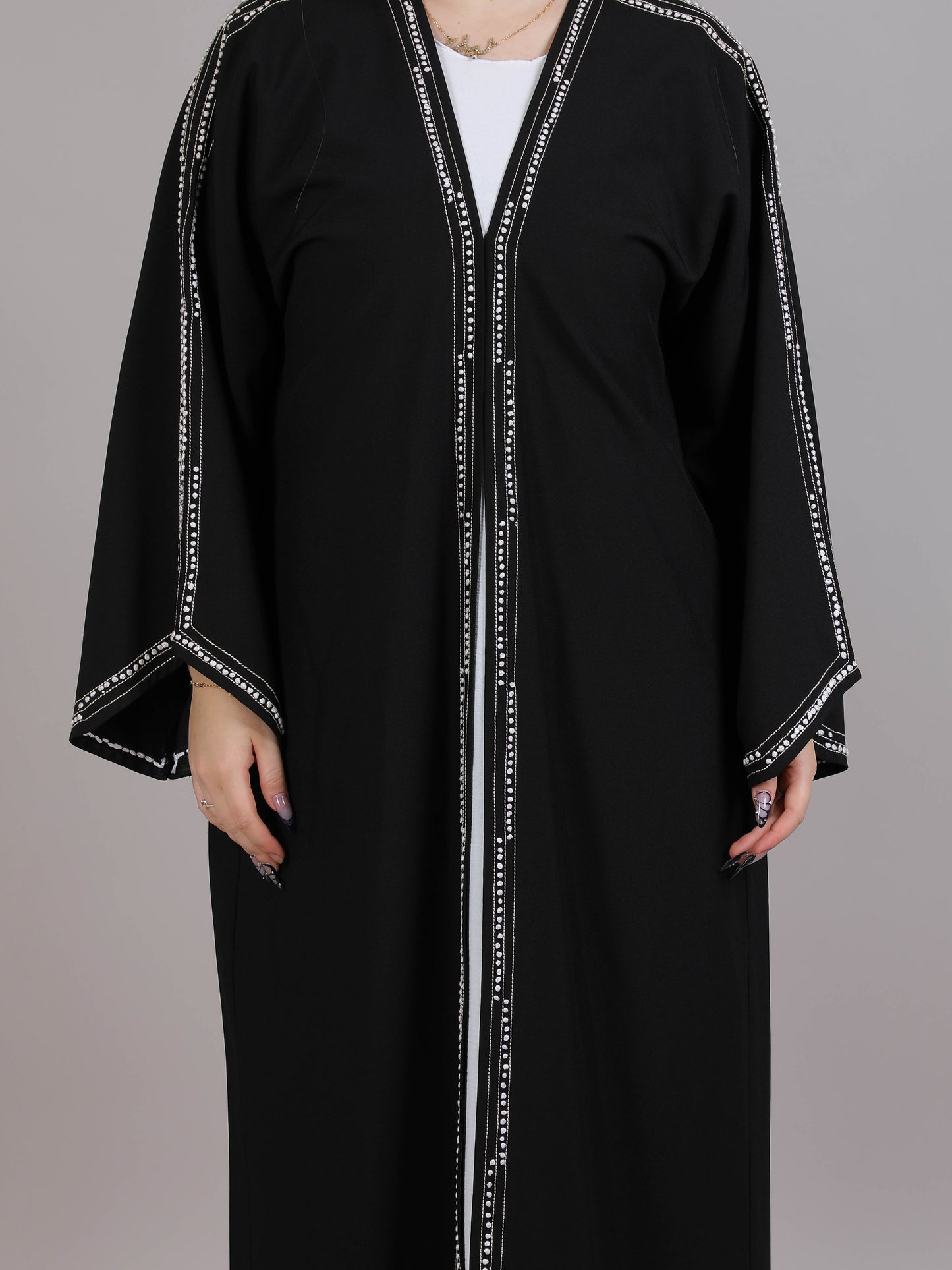 MSquare Fashion Black Crepe With White Thread Work Abaya