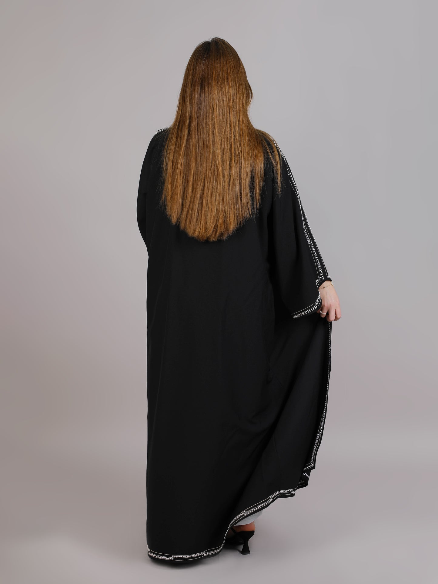 MSquare Fashion Black Crepe With White Thread Work Abaya