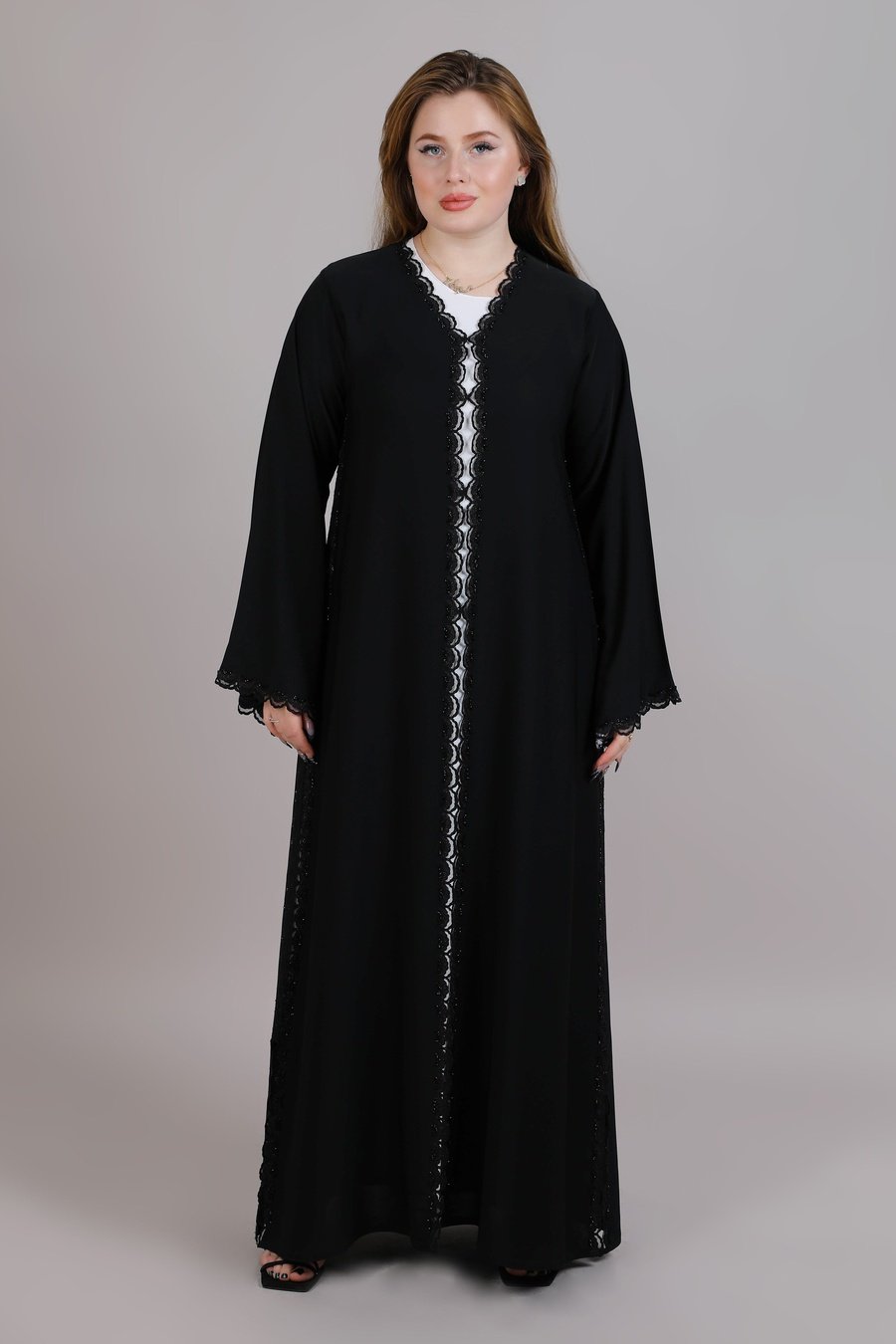  MSquare Fashion Black Nida Embroidered Abaya