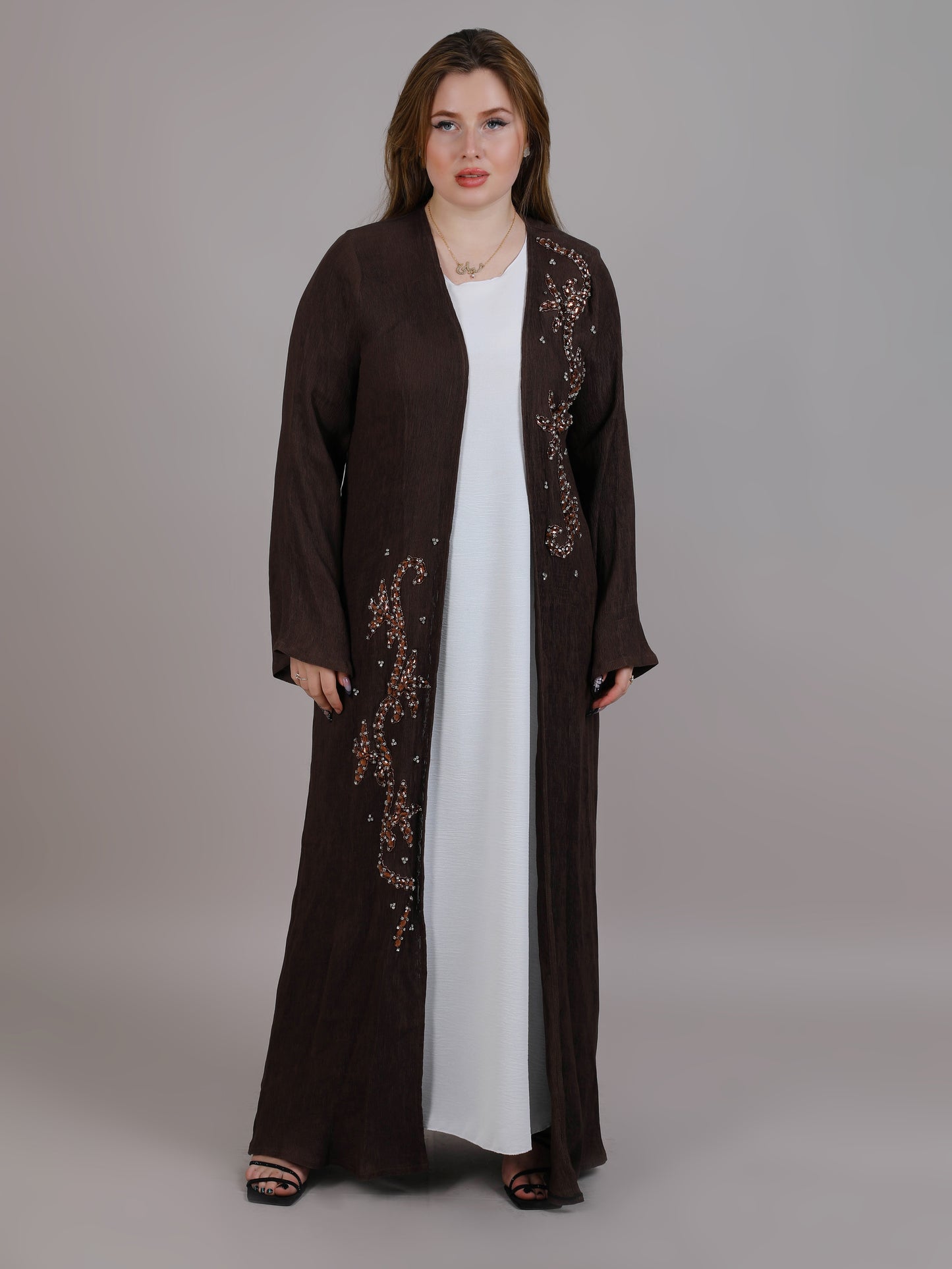 MSquare Fashion Brown Velvet Embroidered Abaya