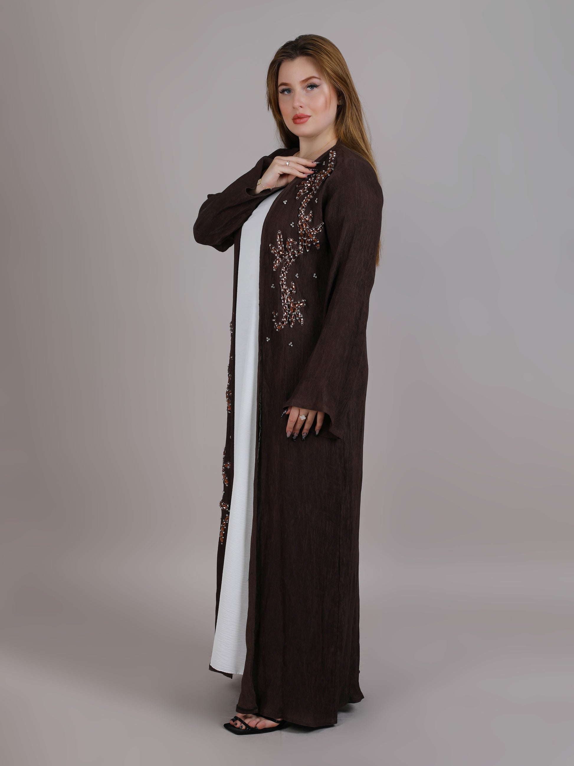 MSquare Fashion Brown Velvet Embroidered Abaya