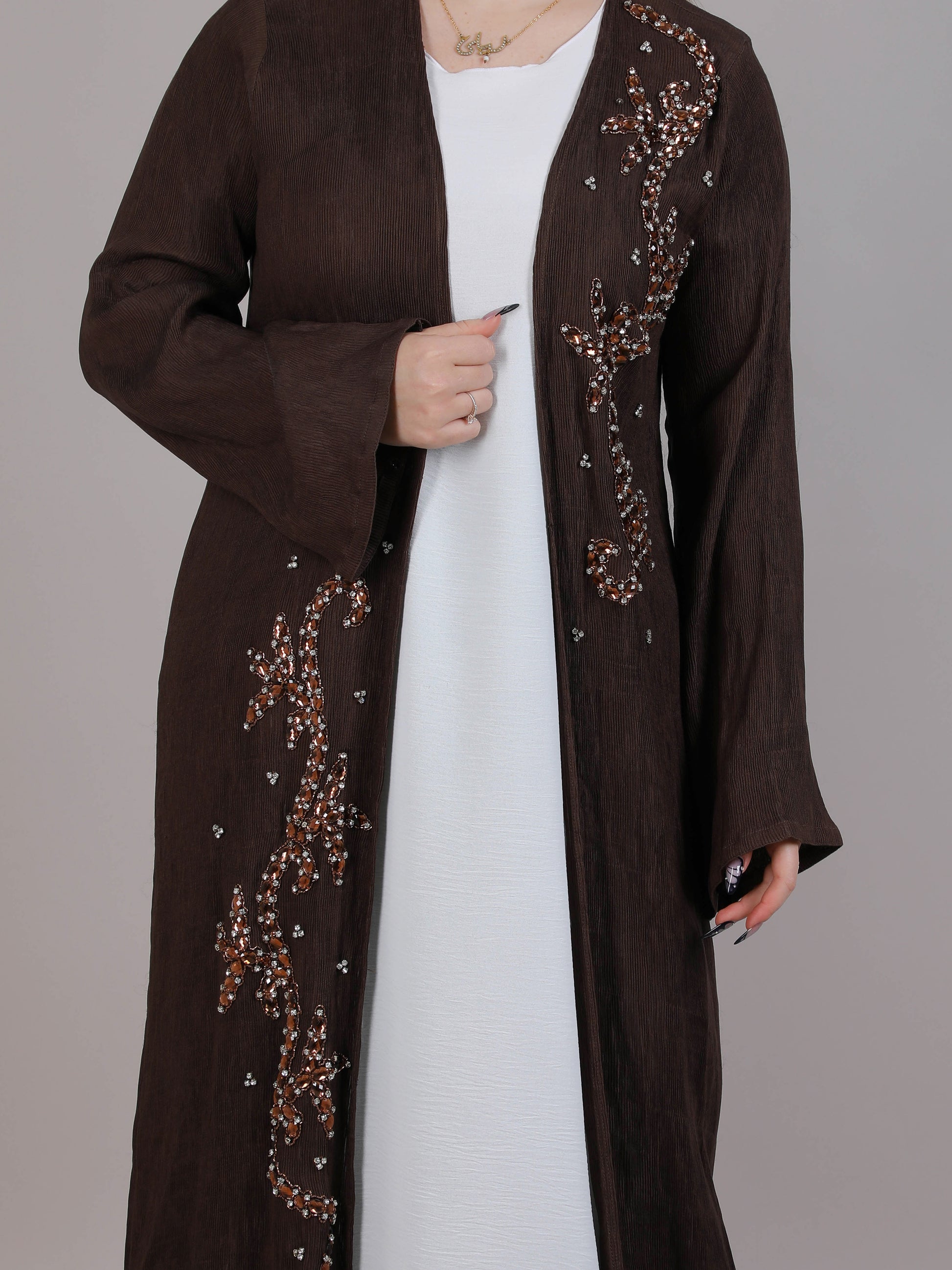 MSquare Fashion Brown Velvet Embroidered Abaya