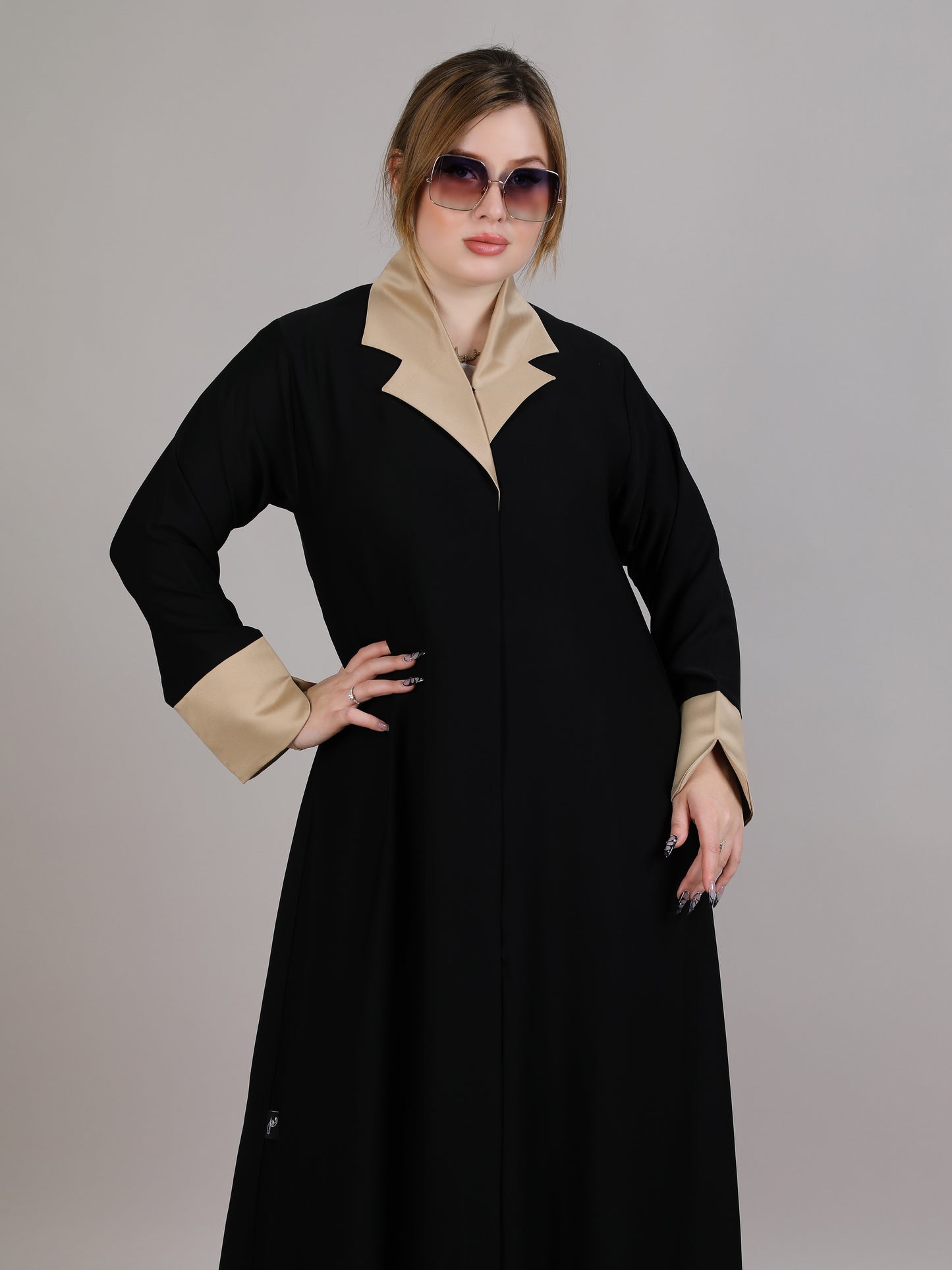 MSquare Fashion Black with Biege lapel Collar Abaya