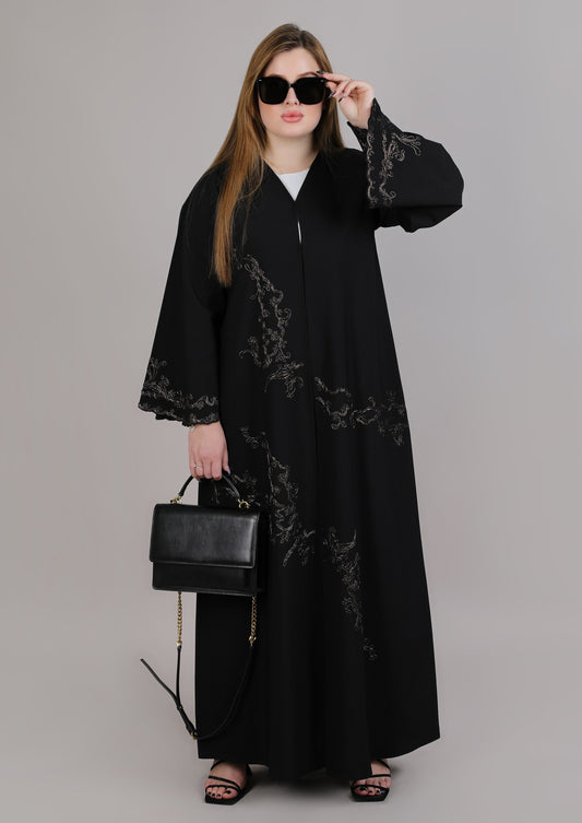 MSquare Fashion Black Crepe Designer Embroidered Abaya