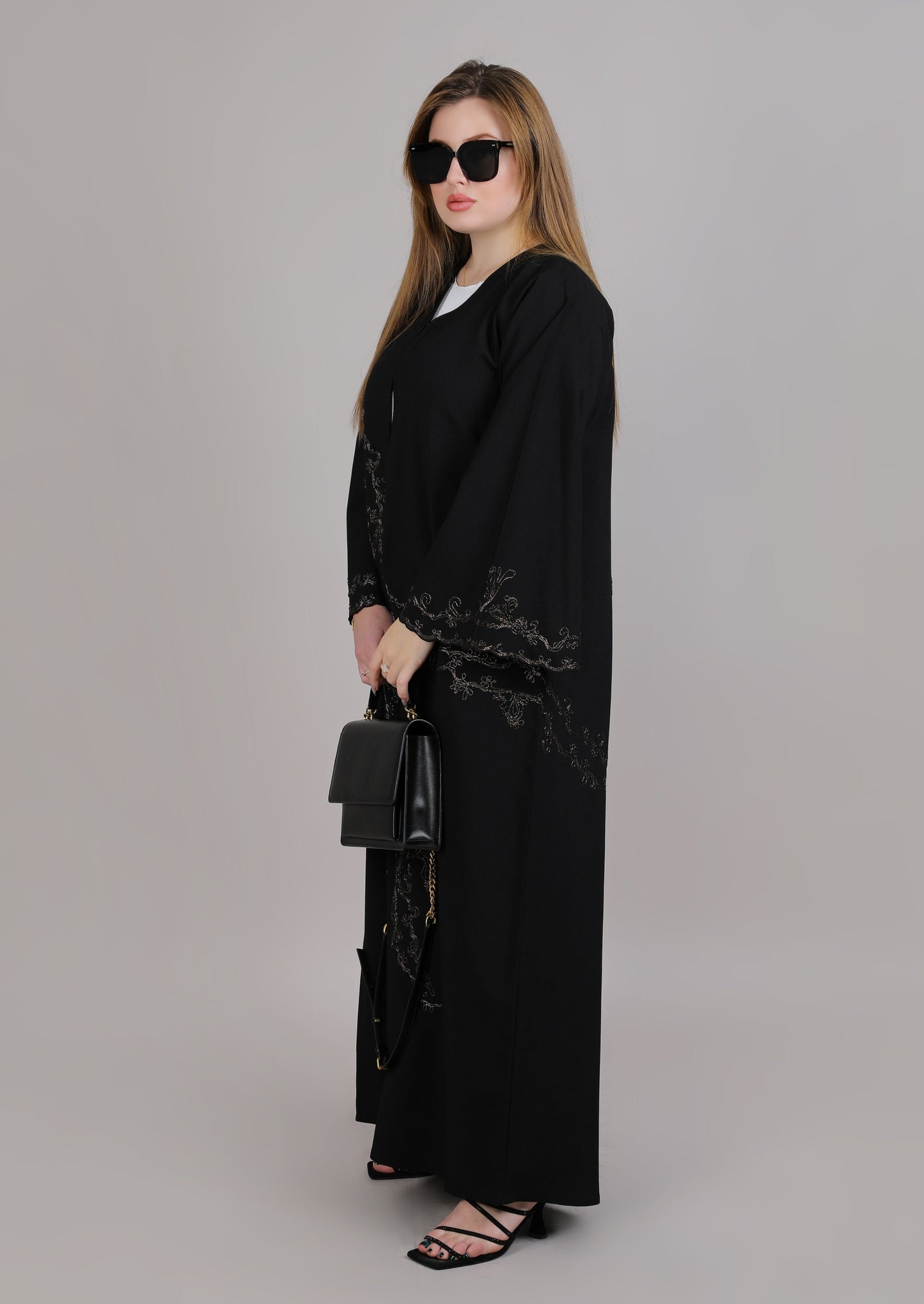 MSquare Fashion Black Crepe Designer Embroidered Abaya