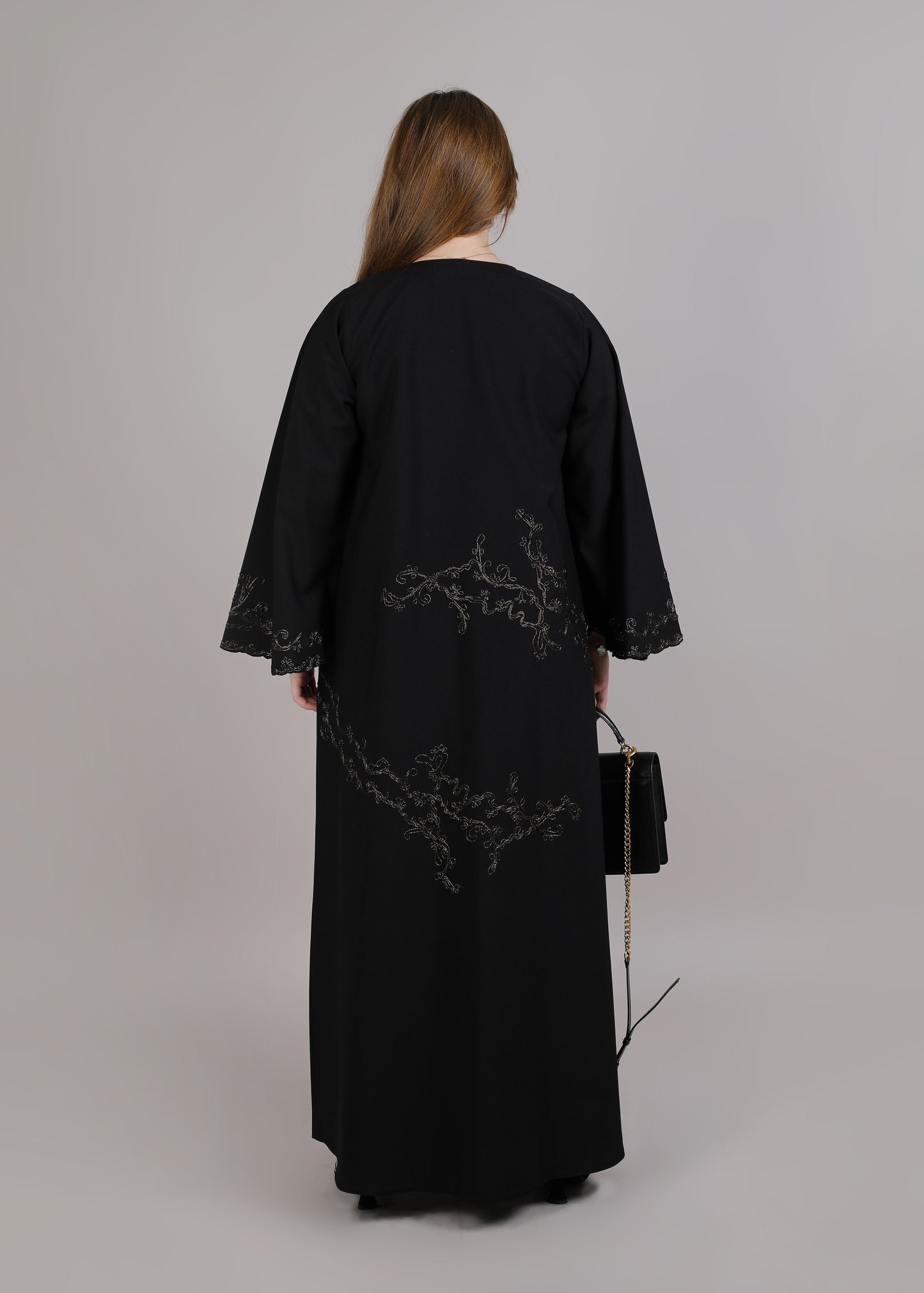 MSquare Fashion Black Crepe Designer Embroidered Abaya