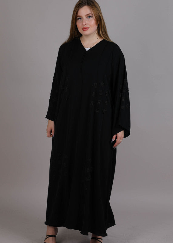 MSquare Fashion Black Crepe Flower Embroidered Abaya