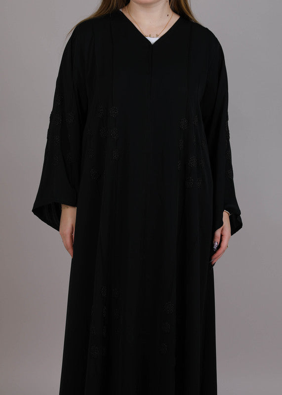 MSquare Fashion Black Crepe Flower Embroidered Abaya